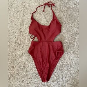 Aerie One Piece Halter Tie with Open Back Medium Long Fit Rust